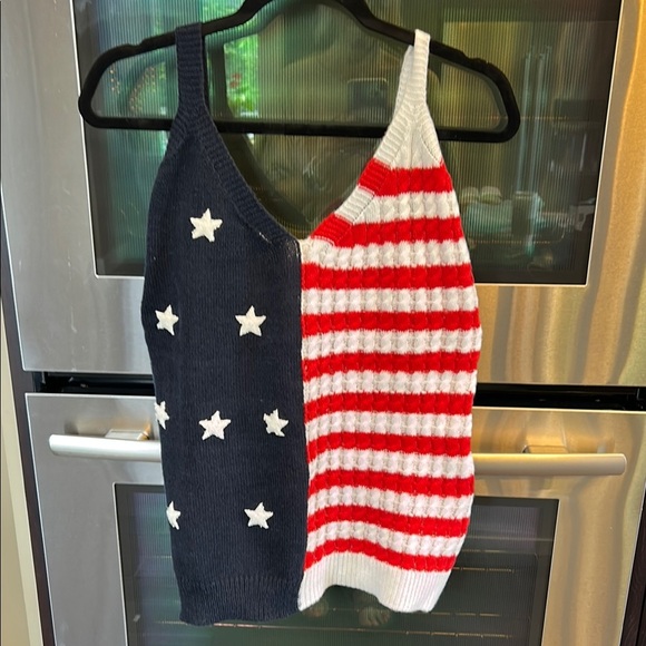 Blue and White Asymmetrical Ribbed Sleeveless Tank Top - Picture 1 of 3